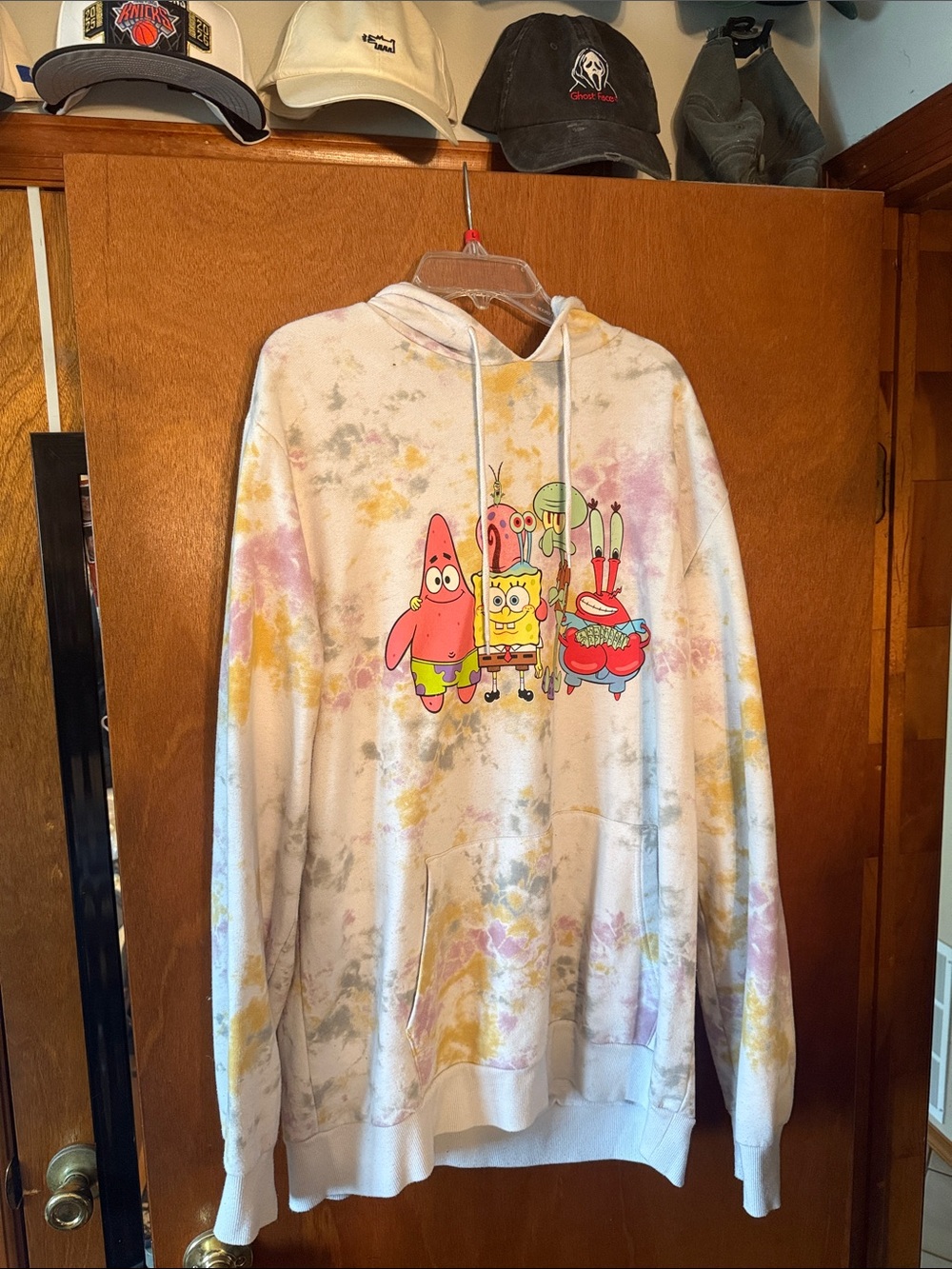 Kids SpongeBob Tie-Dye Hoodie Pajama Top - White/Pastel